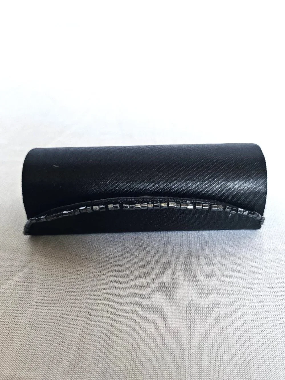 Vintage Black Satin Beaded Lipstick Case | Mirror Snap Closure